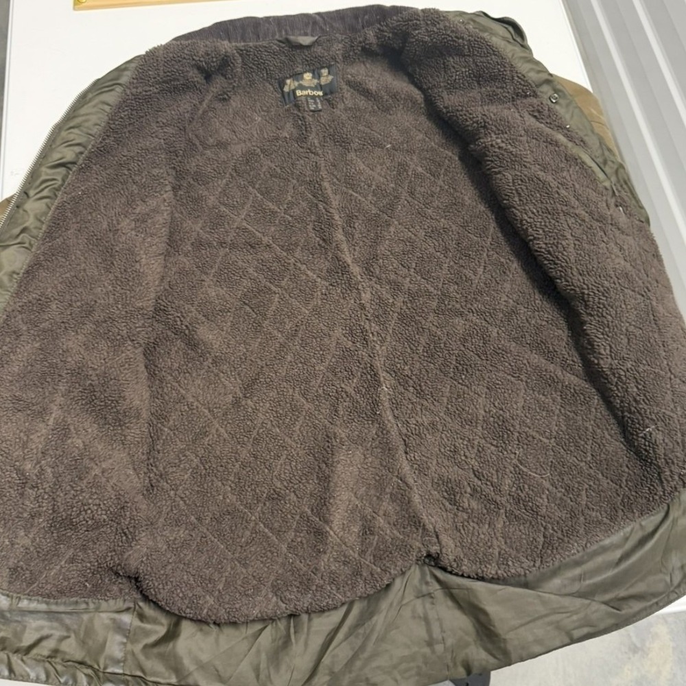 Barbour Womens waxed Utility Field Jacket Olive Green Fleece Lined Size US 8 - Picture 4 of 5